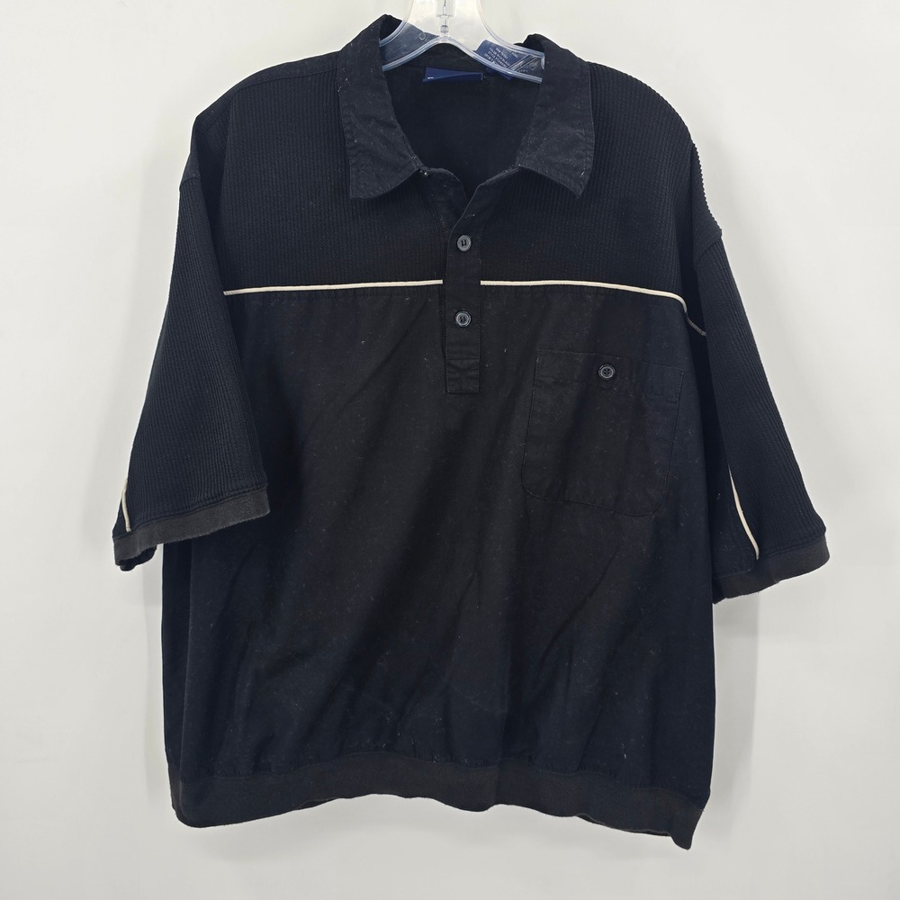 Puritan Mens XXL Black Short Sleeve‎ Polo Shirt Mixed Media Ribbed Bottom